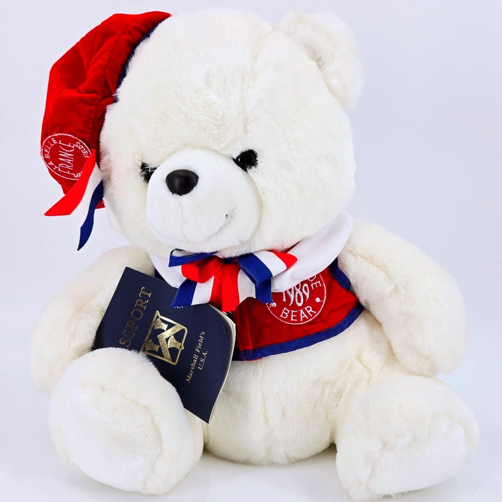 Marshall Field's 1989 France Bear Vintage Plush Passport NWT Whimsigoth